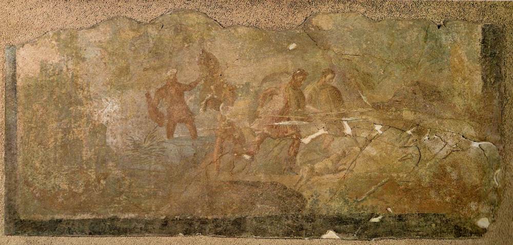Fig. 3 Affresco della caccia al cinghiale.Triclinio 4 parete sud 1 low