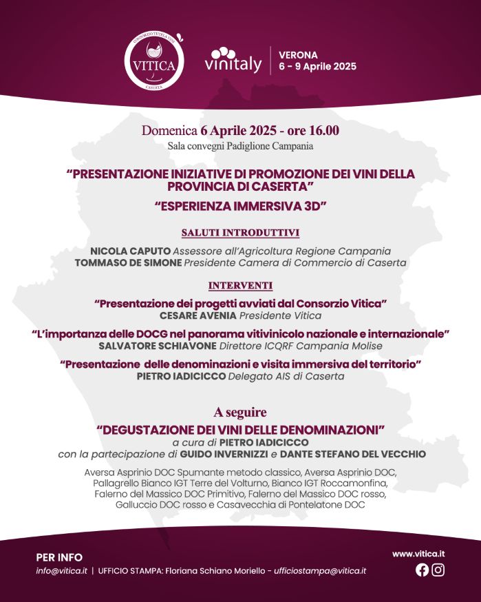 vitica-vinitaly-programma-1-low Vitica porta i vini di Terra di Lavoro al Vinitaly 2025: Aversa Asprinio e Falerno del Massico