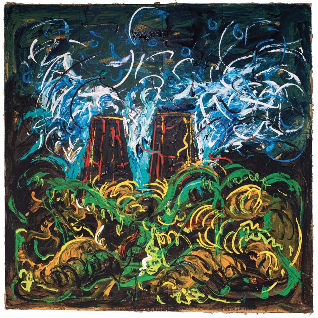 Mario-Schifano-Paesaggio-con-carbone-1990-olio-su-tela-e-carta-dimbalaggio-collezione-privata-gestita-pro-tempore-da-Biennale-Spaces-Venezia-Copy-1024x1024 NOISMI. Per un futuro senza ismi – alla Reggia di Portici il Futurismo incontra l'arte contemporanea
